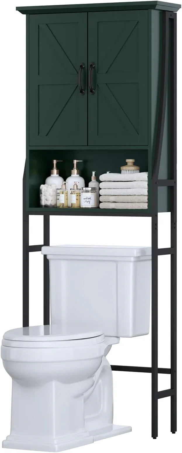 Over The Toilet Storage Cabinet, Over Toilet Bathroom Organizer with Barn Doors Above Toilet Storage Cabinet Spacesaver Behind Toilet Bathroom Organizer (Forest Green) - ModernBath