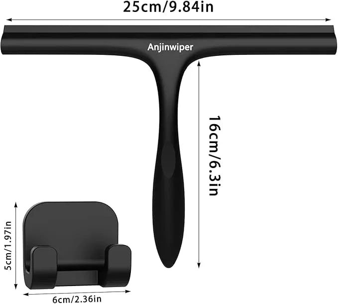 Anjinwiper Shower Squeegee for Glass Doors with Adhesive Hook, Window Squeegee for Shower Glass, Cleaning Tile Wall, Bathroom Cleaner Tool Household Silicone Squeegee(10 inch-Black) - ModernBath