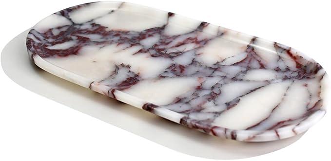 Natural Marble Tray, Coffee Table, Food, Fruit, Paper Cup, Cake Display, Coffee bar, Family Gatherings, Seasonal Holiday Decoration Tray(Viola-oval-11 x5 x0.7) - ModernBath