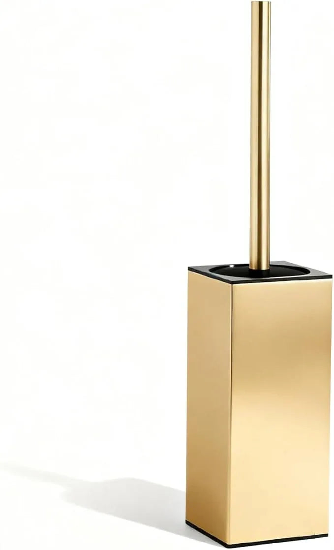 Toilet Brush and Holder Set, NEWRAIN Stainless Steel Toilet Brush with Long Brush Handle, Brushed Gold Toilet Scrubber and Covered Holder, Square Design Sturdy and Space Saving, Covered Brush - ModernBath