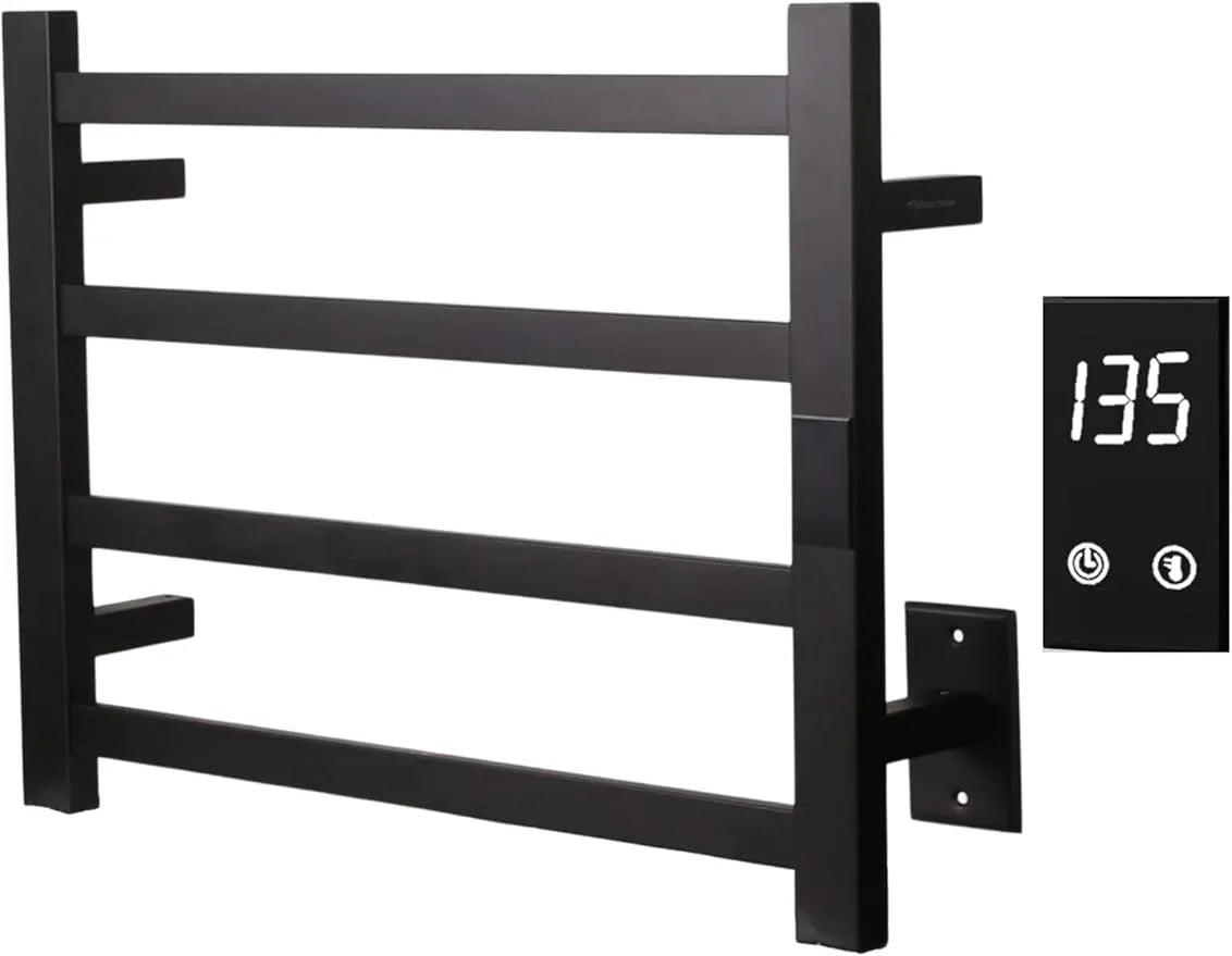 Electric Towel Warmer | Super Thin | with Timer & Temperature Multi-Level Adjustments | Hardwired & Plug-in | 4 Bar Matte Black Finish - ModernBath