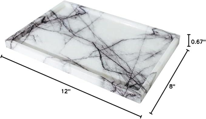 Real Luxurious Vanity Tray Natural Genuine Marble Storage Tray for Home Decor Stone Tray for Bathroom/Kitchen/Vanity/Dresser Non-Resin/Non-Ceramic(Lilac) - ModernBath