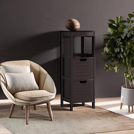 Tangkula Bathroom Floor Cabinet, Narrow Wood Storage Cabinet w/2 Switchable Drawers, Multifunctional Side Cabinet for Bathroom, Freestanding Small Cabinet for Small Spaces, 12 x 12 35 Inch (Espresso) - ModernBath