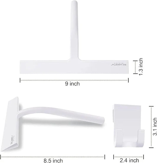 Shower Squeegee 9" with Silicone Hook - All Purpose Squeegee for Shower Glass Door Mirrors Bathroom Tiles Car Windows Glass Door Blade Showers - White - ModernBath