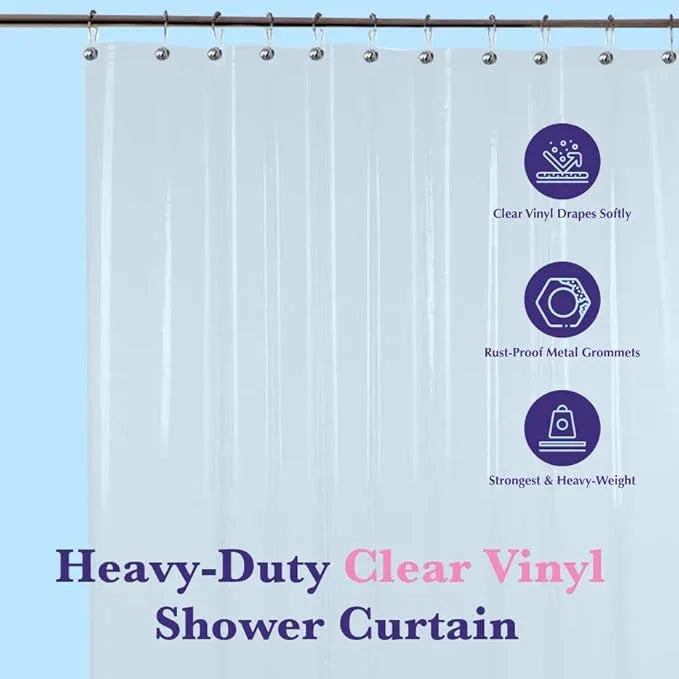 Epica Shower Curtain – Strongest Heavy-Duty Clear Vinyl 72x72 Shower Curtain Liner – Stain & Soap Scum Resistant with Rust-Proof Metal Grommets (Clear) - ModernBath