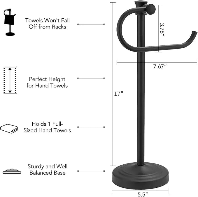 BESy 17 Inch Matte Black Stand Towel Bar Hanger Hand Towel Bar Bathroom Vanity Countertop Towel Holder Free Standing Stainless Steel Towel Ring Hardware Accessories Towel Rack - ModernBath