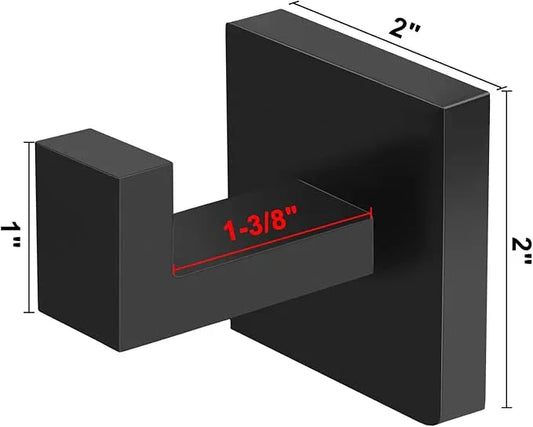 IBosins 2-Pack Towel Hooks Hand Towel Holder for Bathroom Wall Livingroom Bedroom Kitchen Closet Heavy Duty Stainless Steel Hook Hanger for Robe, Bath Towel, Coat (Square Matte Black) - ModernBath
