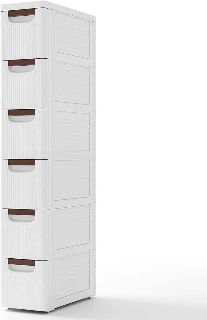 Giantex 6 Drawers Storage Cart, Narrow Plastic Dresser, Rolling Organizer Cart for Office Classroom Bedroom Bathroom Art Craft Supplies, Mobile Slim Utility Cart on Wheels (7.5"x16.5"x43") - ModernBath