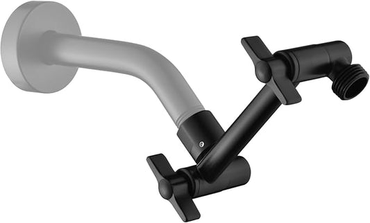 BRIGHT SHOWERS Shower Head Extension Arm with Locking Nut,Solid Brass 5 Inch Universal Shower Arm Extender for Rain and Handheld Showerhead, Height & Angle Adjustable, Matte Black