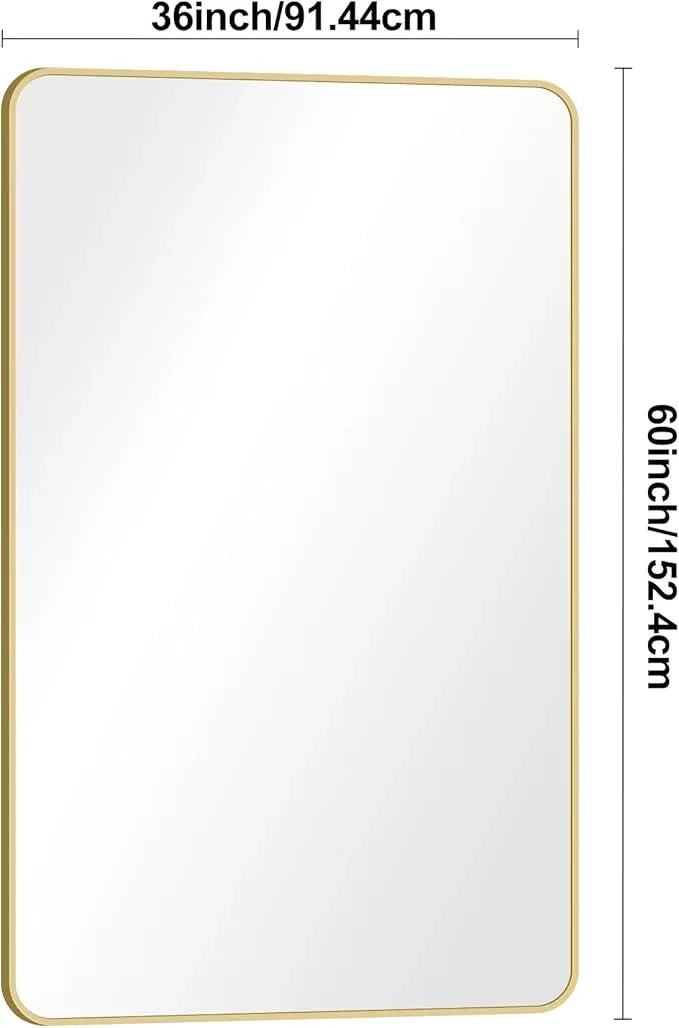 BONEWEI Gold Bathroom Mirror,60x36 inch Wall Mirror for Bathroom Wall Mounted,Round Rectangle Mirror for Bathroom Over Sink,Modern Frame for Home Decor Living Room,Bedroom Entryway,Horizontal/Vertical - ModernBath