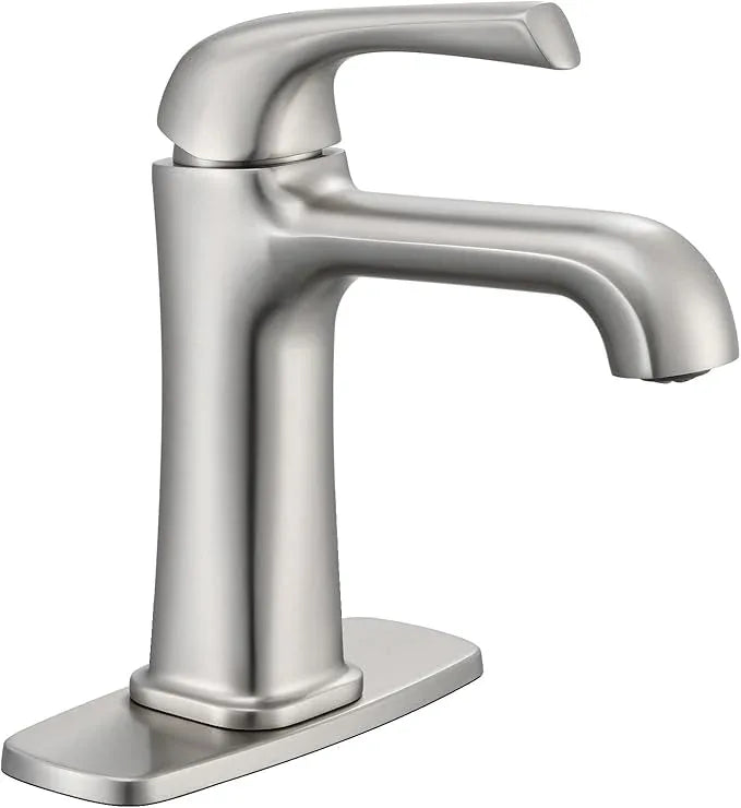Brushed Nickel Bathroom Faucet, Brass Single Hole Bathroom Faucets for 1 or 3 Holes, Vanity Faucet with Supply Lines and Deck Plate, Pop Up Drain - ModernBath