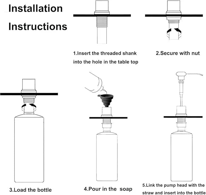 Soap Dispenser for Kitchen Sink,Stainless Steel Built in Soap Dispenser Countertop Pump Head,Dish Soap Hand Lotion Dispenser with Refillable 13.5OZ Bottle - ModernBath