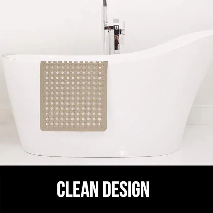 GORILLA GRIP Patented Bath Tub Shower Mat, Machine Washable Bathtub Floor Liner Mats, Suction Cups and Drain Holes to Keep Tubs Clean, Soft on Feet, Bathroom Essentials, 35x16 Inch, Beige - ModernBath