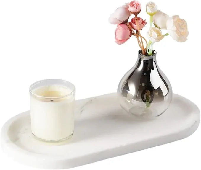 Koville Natural Marble Tray for Bathroom Countertop, Marble Storage Trays for Perfume, Cosmetics, Jewelry, Vanity Tray Stone Trays for Kitchen, Decorative Tray for Dresser Organizer(Calacatta White) - ModernBath