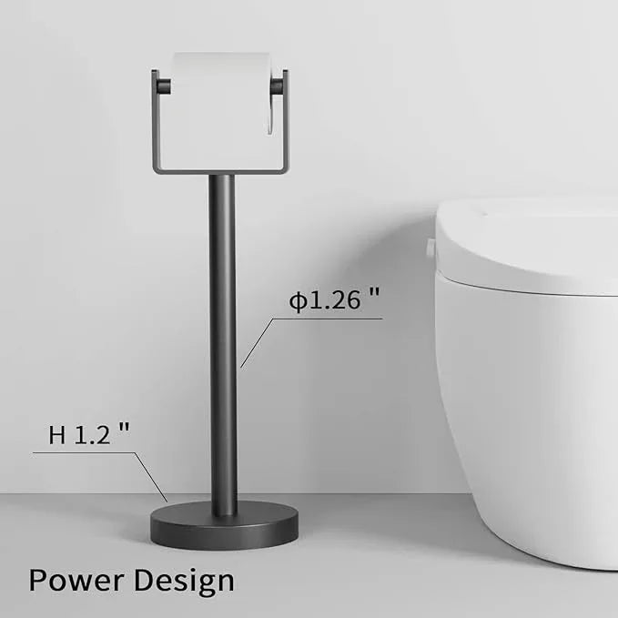 YUMORE Toilet Paper Holder Free Standing, Stainless Steel Toilet Paper Stand, Weighted Base Floor Tissue Roll Holder for Bathroom, Matte Black 200UP - ModernBath
