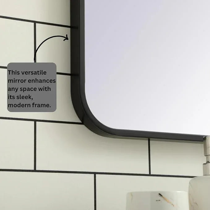 ARS Concepts Aura, Soft Corner Metal Rectangular Mirror 30X40 Inch in, Modern, Black - ModernBath