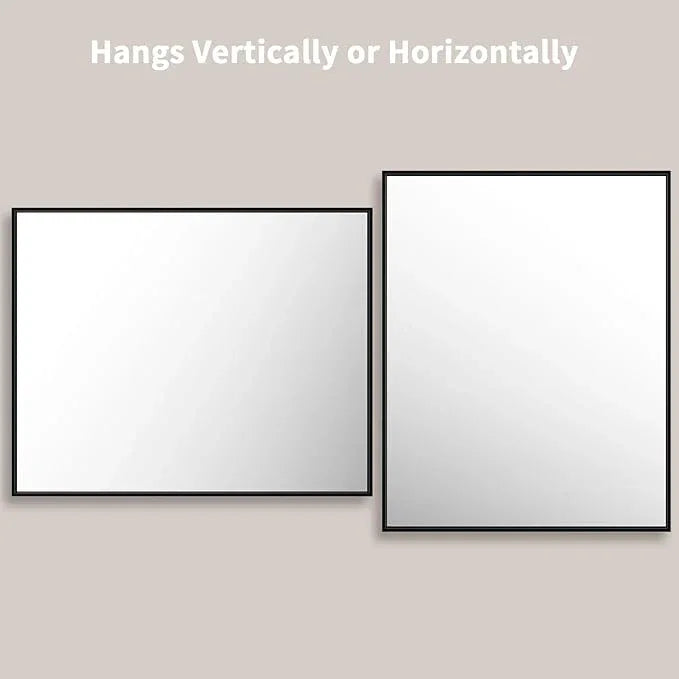 LOAAO 40"X32" Black Rectangle Bathroom Mirror Wall, Matte Black Aluminum Alloy Frame, Tempered Glass, Hangs Vertically or Horizontally, Easy to Install - ModernBath