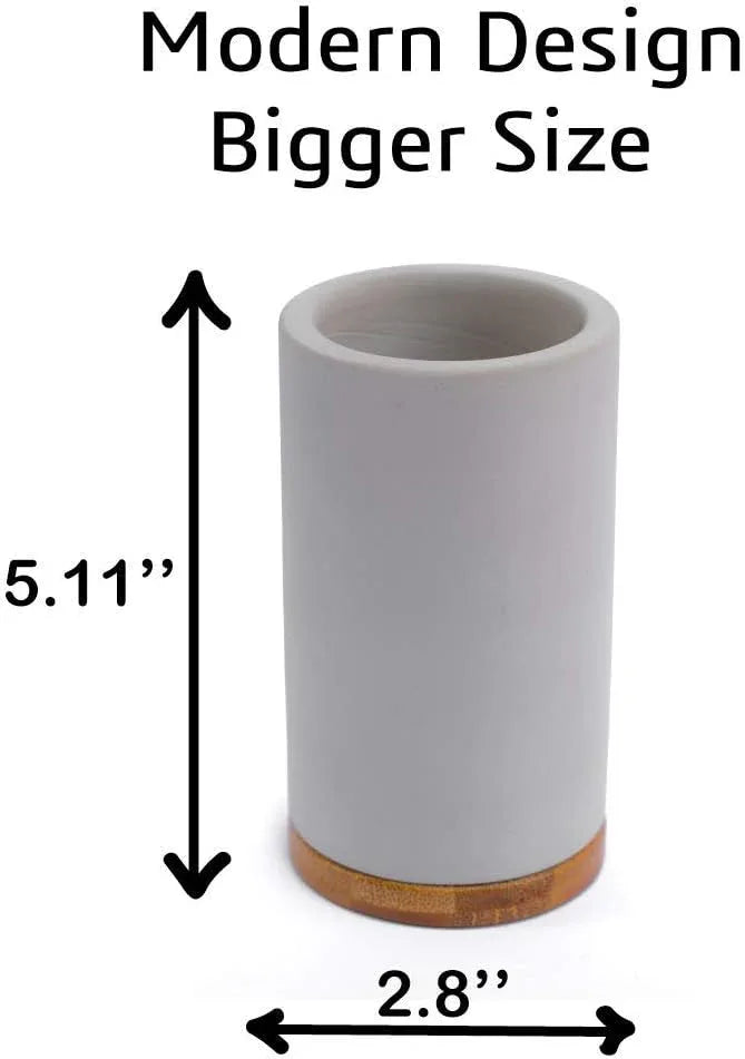 Matani Bamboo Toothbrush Holder Diatomite Tooth Brush Organizer - Storage Stand for Small Bathroom & Counter - Removable Base & Drain Holes, Water-Absorbent & Quick-Drying (Light Grey) - ModernBath