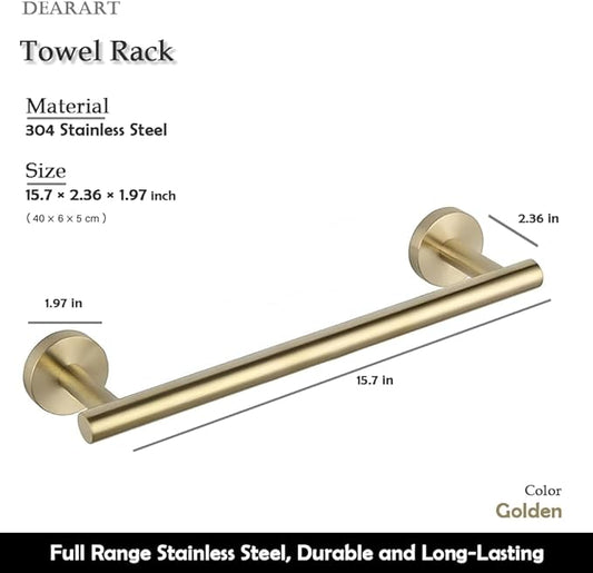 DEARART Bathroom Accessories Set, Stainless Steel Towel Racks, Bath Set, Paper Holder for Wall Mounted, Golden (5pcs)