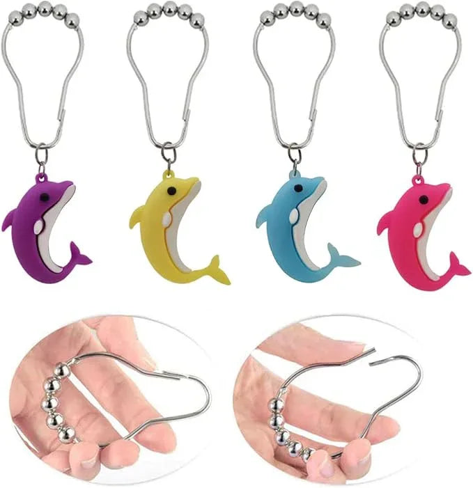 Generic Decorative Dolphins Shower Curtain Hooks, Set of 12, Stainless Steel, Shower Curtain Rings, Ocean Themed Decor - ModernBath