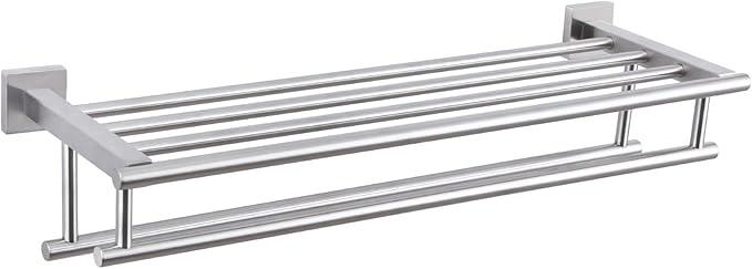 Towel Rack for Bathroom Brushed Nickel, Angle Simple SUS304 Stainless Steel Bath Towel Holder with Shelf for Wall 23.62 Inches - ModernBath