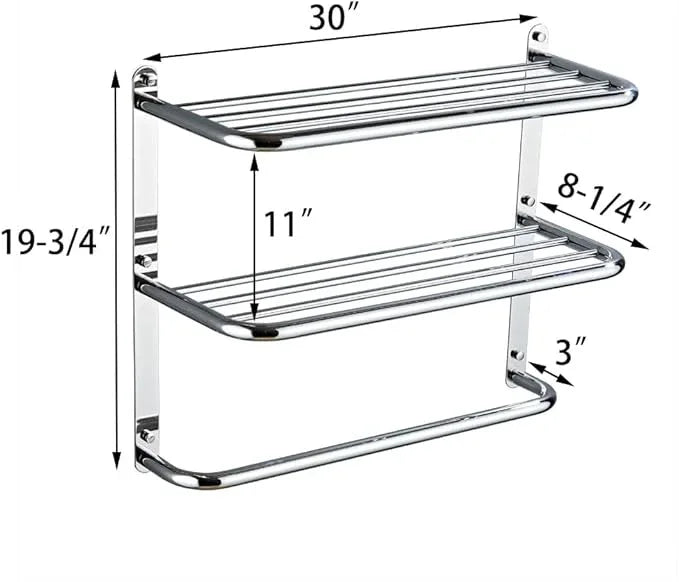 2-Tier Towel Rack Floating Shelf with Towel Bar, 30-Inch W x 8.25-Inch D Bathroom Hotel Towel Shelf, Wall Mount, Mounting Hardware Included,Polished Chrome - ModernBath