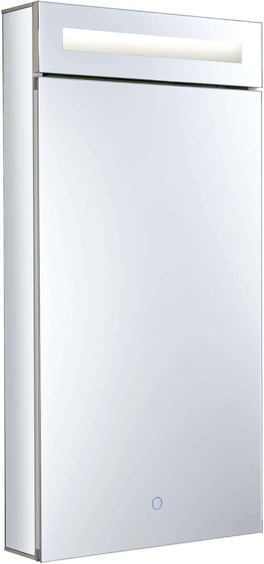 Fine Fixtures Bathroom Medicine Cabinet, Aluminum, Recessed/Surface Mount, Mirrored Interior w/LED (15 x 30 Right)