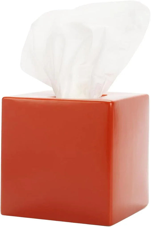 Simple Solid Ceramic Tissue Box Cover – Square Matte Finish Tissue Holder for Bathroom, Vanity, Nightstand, Office – Decorative & Discreet – Fits Standard Tissue Boxes (Teracotta) - ModernBath