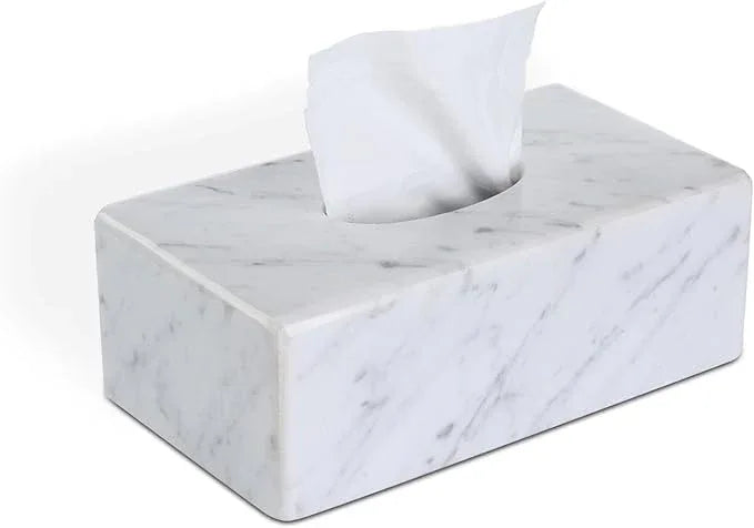 HAMAKAWA Natural Marble Tissue Box Cover, Carrara White Tissue Organizer 10 x 5.7 x 3.5 inch, Heavy Stone Decorative Box, Rectangle Tissue Box Holder for Home Decor, Kitchen, Bathroom, Bedroom - ModernBath