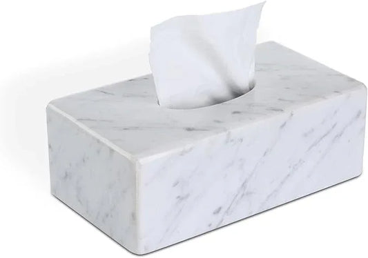 HAMAKAWA Natural Marble Tissue Box Cover, Carrara White Tissue Organizer 10 x 5.7 x 3.5 inch, Heavy Stone Decorative Box, Rectangle Tissue Box Holder for Home Decor, Kitchen, Bathroom, Bedroom - ModernBath