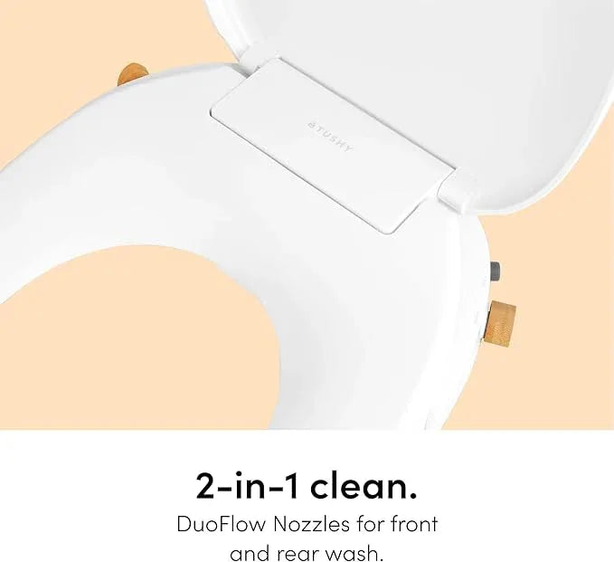 TUSHY Oasis Non-Electric Warm Water Bidet Seat (Elongated) | Self-Cleaning Dual Nozzles, Adjustable Temp & Pressure | 10-Min DIY Install, Soft-Close Lid, Sleek Design, Spa-Like Comfort, Platinum Knob - ModernBath