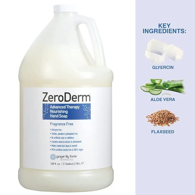 Ginger Lily Farms Botanicals ZeroDerm Advanced Therapy Nourishing Liquid Hand Soap Refill, 100% Vegan & Cruelty Free, Fragrance Free, 1 Gallon (Pack of 4) - ModernBath