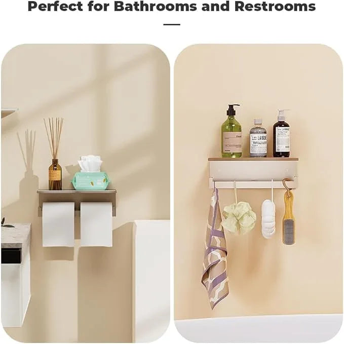 Double Toilet Paper Holder with Shelf, FreshGlow Large Tissue Holder Brushed Nickel, Wall Mount Commercial Toilet Paper Dispenser Phone Shelf Stainless Steel, Tissue Roll for Bathroom - ModernBath