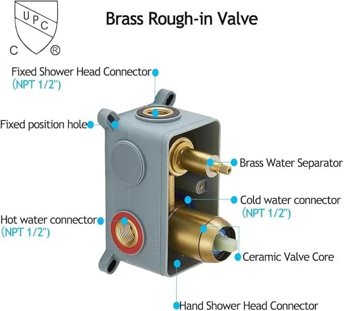 JingGang Brushed Gold Shower System 6 Inch Bathroom Luxury Rain Mixer Shower Combo Set Wall Mounted Rainfall Shower Head and Handheld System Shower Faucet Set Rough-in Valve Body and Trim Kit - ModernBath