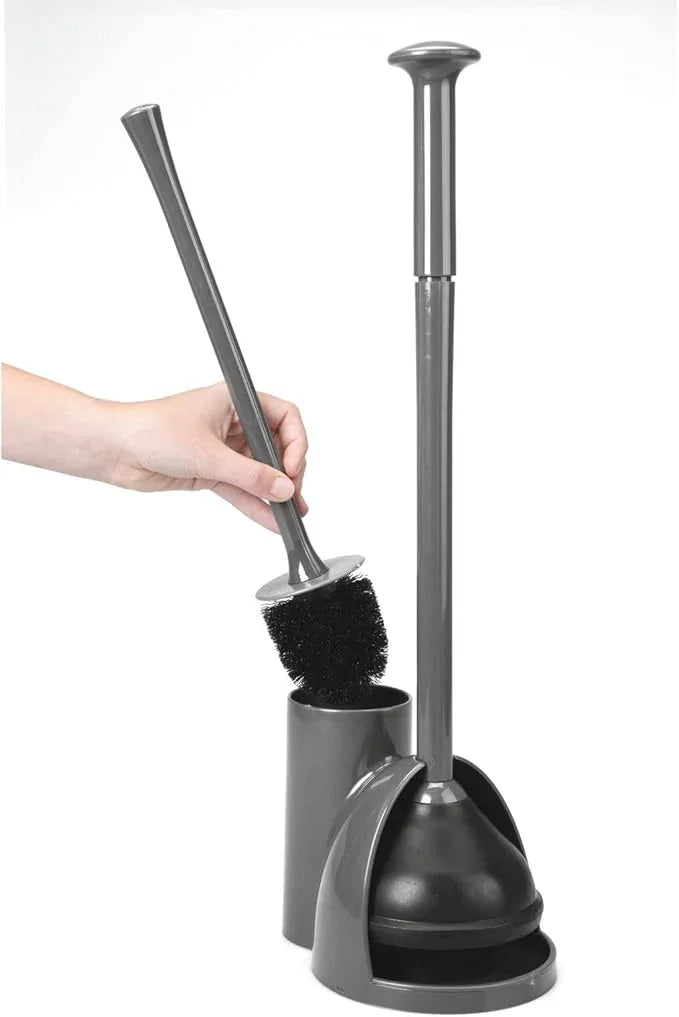 mDesign Hidden Plunger and Brush Set for Toilet Bowl - Combo with Holder Caddy - Modern Toilet Brush and Plunger Set - Aura Collection - Charcoal Gray - ModernBath