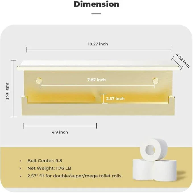 Double Toilet Paper Holder with Shelf, FreshGlow Tissue Holder Brushed Gold, Wall Mount Commercial Toilet Paper Dispenser Phone Shelf Stainless Steel, Tissue Roll for Bathroom - ModernBath