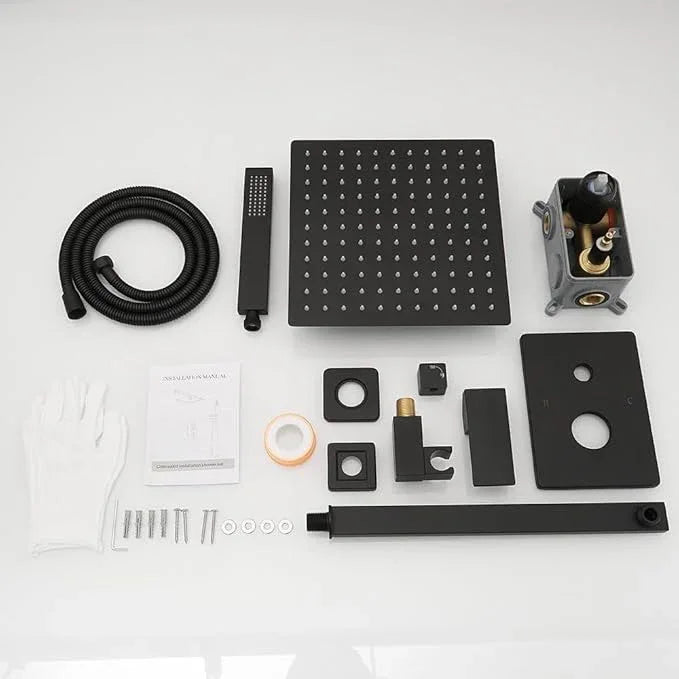 Matte Black Shower System YCAIKOI Wall Mount Shower Faucet Set for Bathroom 10 Inch High Pressure Luxury Shower Head with Handheld, Rough-in Valve Body and Trim Included - ModernBath