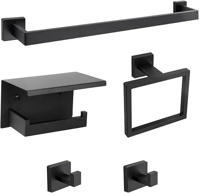 Bathroom Towel Bar Holder Sets Matte Black 5-Piece Bathroom Hardware Set Stainless Steel Bath Accessories Kit. Wall Mounted,23.6 Inch - ModernBath