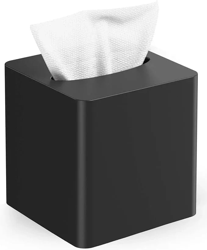 Livelab Tissue Box Cover Square - Oak Wood Tissue Box Holder for Living Room, Dinner Table, Bathroom, Office - Decorative Wooden Cube Facial Tissue Cover for Modern Farmhouse Home Decor | Black - ModernBath