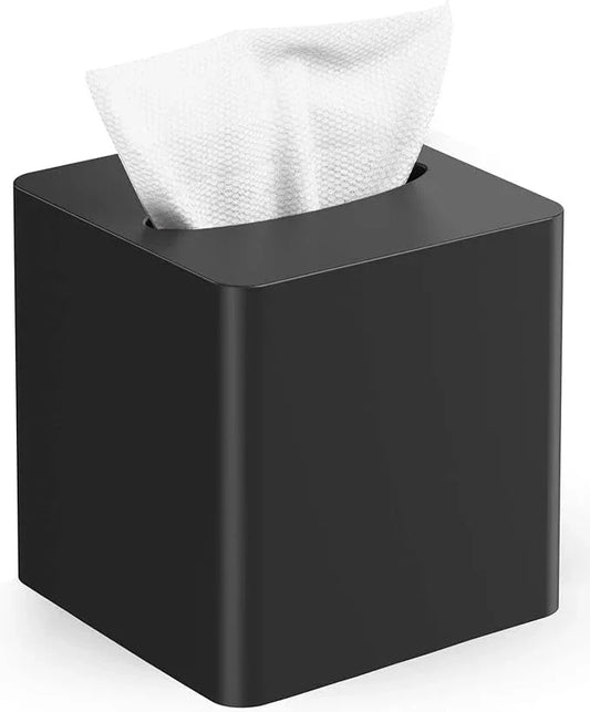 Livelab Tissue Box Cover Square - Oak Wood Tissue Box Holder for Living Room, Dinner Table, Bathroom, Office - Decorative Wooden Cube Facial Tissue Cover for Modern Farmhouse Home Decor | Black - ModernBath