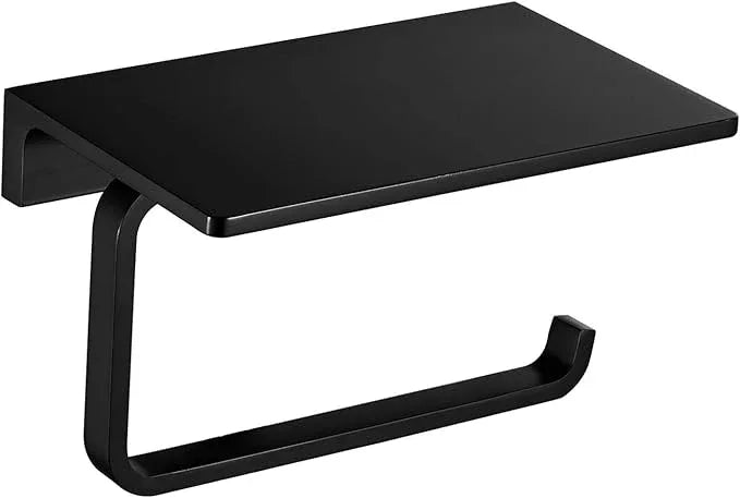 Toilet Roll Paper Holder Bathroom Solid Brass and Superior Hotel Style Wall Mount Tissue Roll Holder with Phone Shelf Matte Black Finished - ModernBath