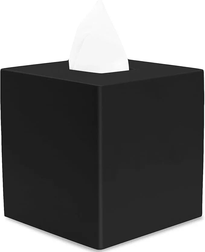 Yew Design Matte Black Square Tissue Box Cover, Decorative Tissue Box Dispenser for Bathroom, Parlors, Office, Bedroom Dresser, Vanity Countertop, Nightstand, Car, and Desk - ModernBath