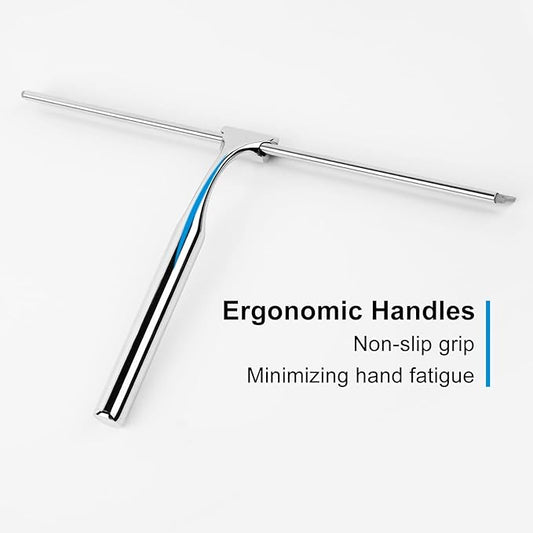 Quntis Silicone Shower Squeegee with Stainless Steel Handle, Window Cleaning Squeegee for Bathroom Window Kitchen Car Household with Professional Wall Mount