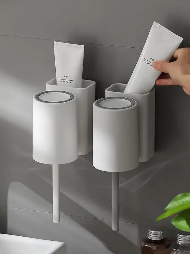 FLAUVEL Wall-Mounted Toothbrush and Toothpaste Holder - Self-Draining Design, Easy Installation, Space-Saving, White (Single - One Normal Cup) - ModernBath