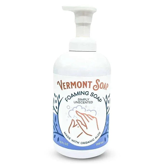 VERMONT SOAP Organic Unscented Foaming Hand Soap - Natural Moisturizing Soap for Dry Skin - Fragrance Free Liquid Bathroom Hand Soap Dispenser - Simply Unscented - 12 oz - ModernBath