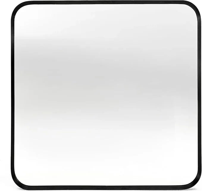 Minuover Wall Mount Mirror for Bathroom, Brushed Black Metal Framed Rounded Corner Square Rectangular Vanity Mirror (30" x 30", Black) - ModernBath