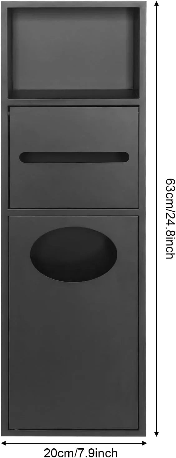 Stainless Steel Shower Niche with Trash Can, 7.9 x 5.3 x 24.8In Bathroom Cabinet with Toilet Paper Holder, Built-in Trash Can Alcove for Kitchens, Living Rooms, Bathrooms (Black) - ModernBath