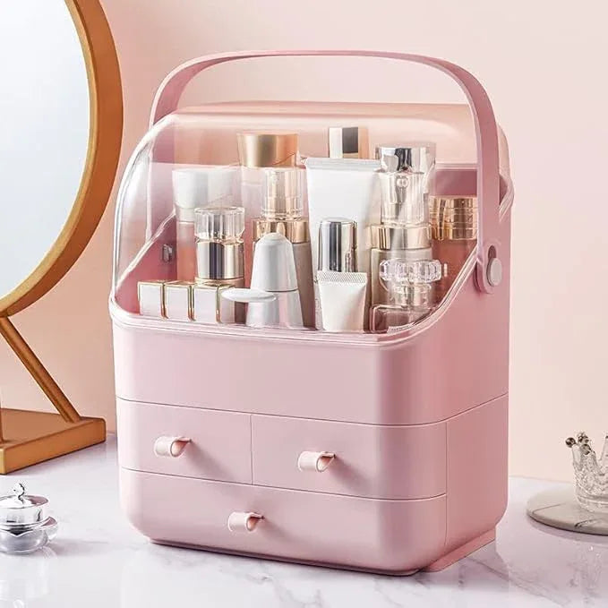 LINFIDITE Cosmetic Storage Box with Lid Waterproof&Dustproof Makeup Organizer Box Portable Handle,Large Makeup Display Case with Drawers Fully Open Lid,Great for Bathroom Countertop Bedroom Dresser - ModernBath