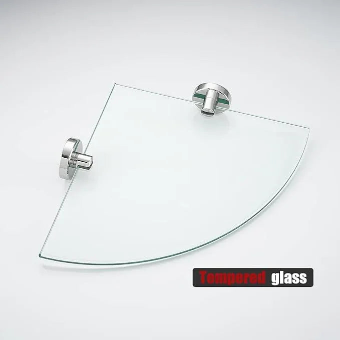 JQK Corner Glass Shelf, Polished Chrome Bathroom 304 Stainless Steel Shower Triangle Floating Wall Shelf, 10 x 10 Tempered Glass, 3 Pack, TGS190L10-CH-P3 - ModernBath