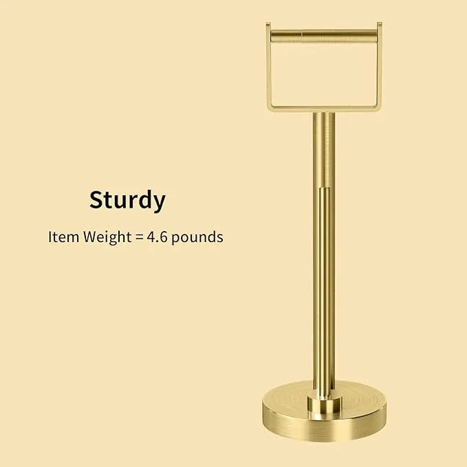 YUMORE Toilet Paper Holder Stand with Storage, Bathroom Weighted Base Floor Toilet Paper Roll Holder Free Standing for 3 Rolls, Gold - ModernBath